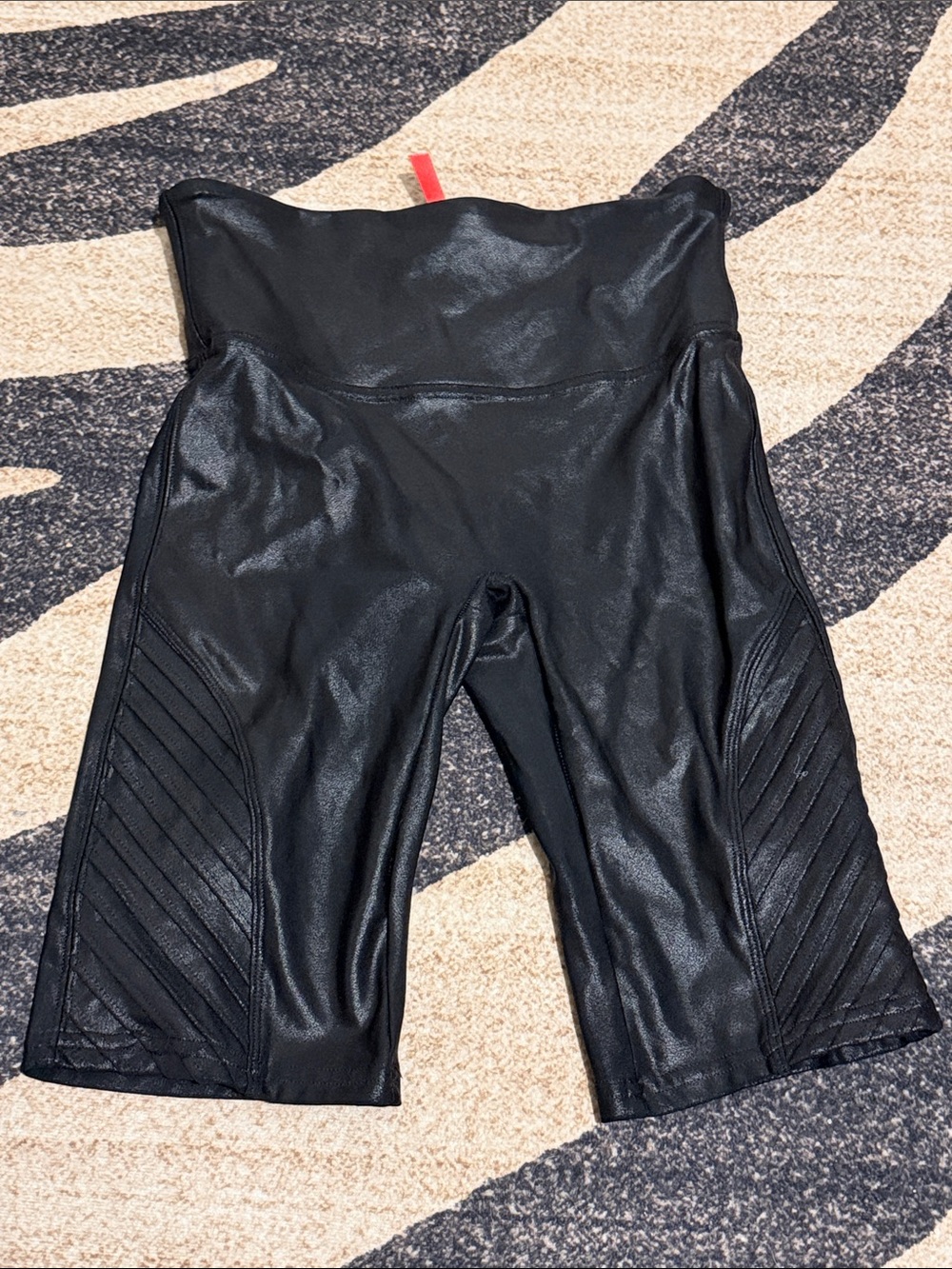 SPANX Black Faux Leather High-Rise Shaping Shorts with Red Tag